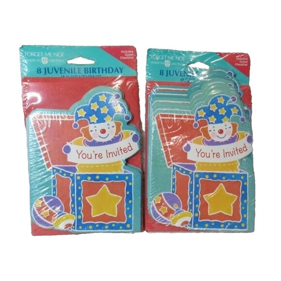 Kids Birthday Party Invitations Jack in the Box Forget Me Not Children NOS VTG - Picture 2 of 4